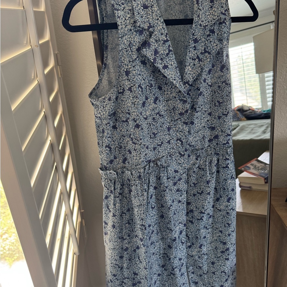 Tuckernuck sleeveless Royal Shirt Dress Floral Hydrangea Blue